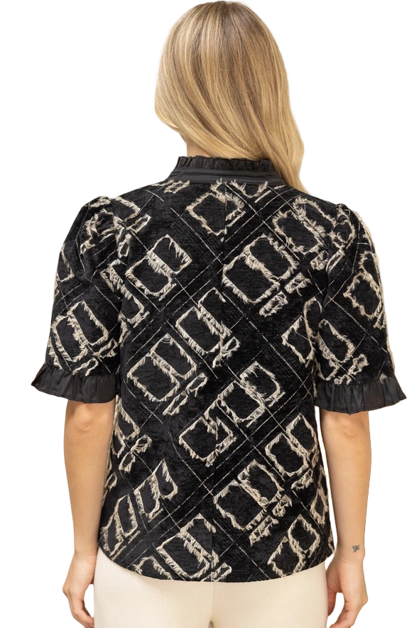 Apparel- VOY Satin Band Velvet Detail Burnout Top