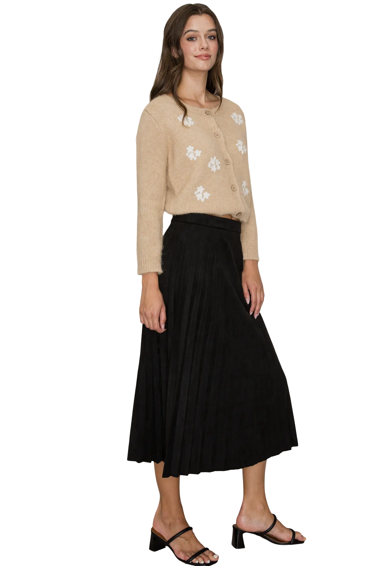 Apparel-Curds & Whey Pleated Suede Midi Skirt
