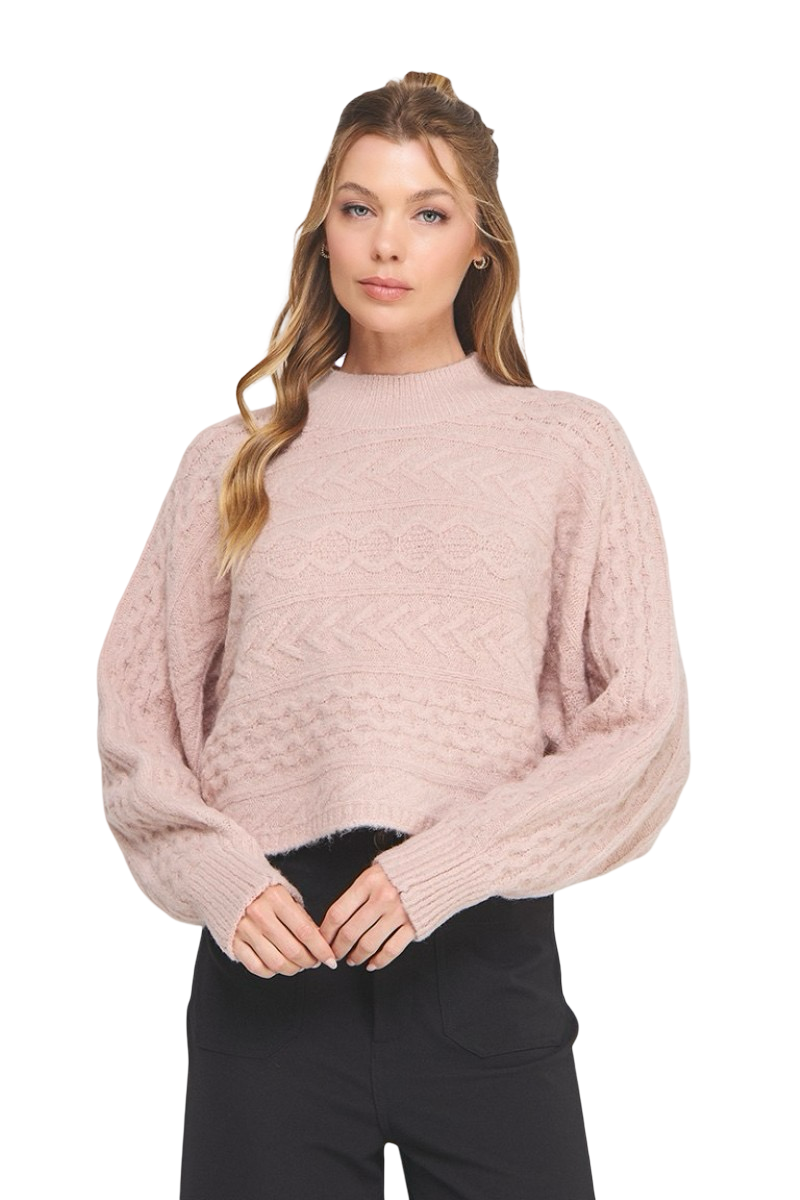 Apparel-Allie Rose Geometric Mock Neck Sweater Top