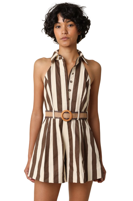 Olivaceous Sienna Striped Halter Romper