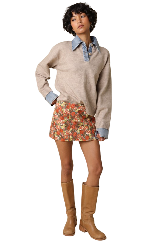 Olivaceous Cindy Floral Mini Skirt