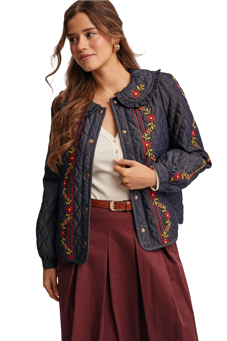 Apparel- Forte Quilted Embroidered Jacket Top