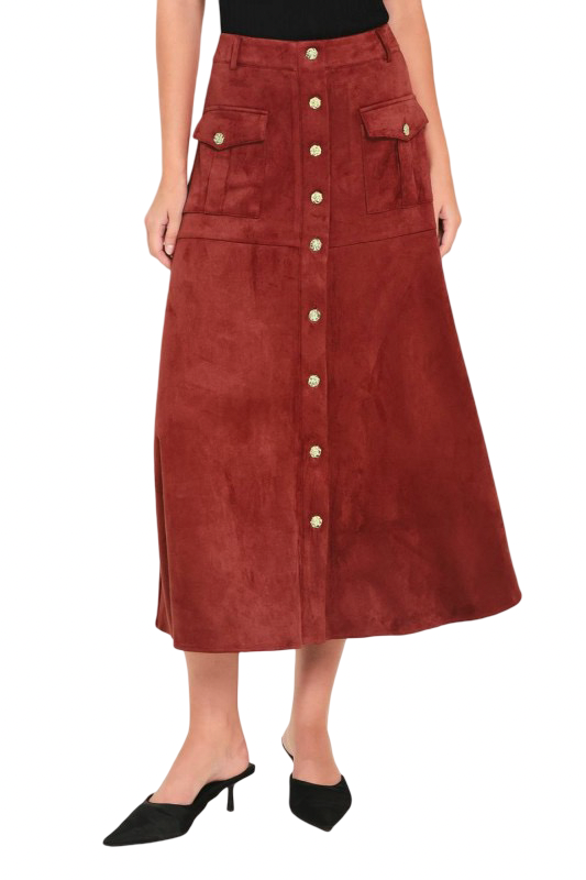 Flying Tomato Faux Suede Circle Midi Skirt