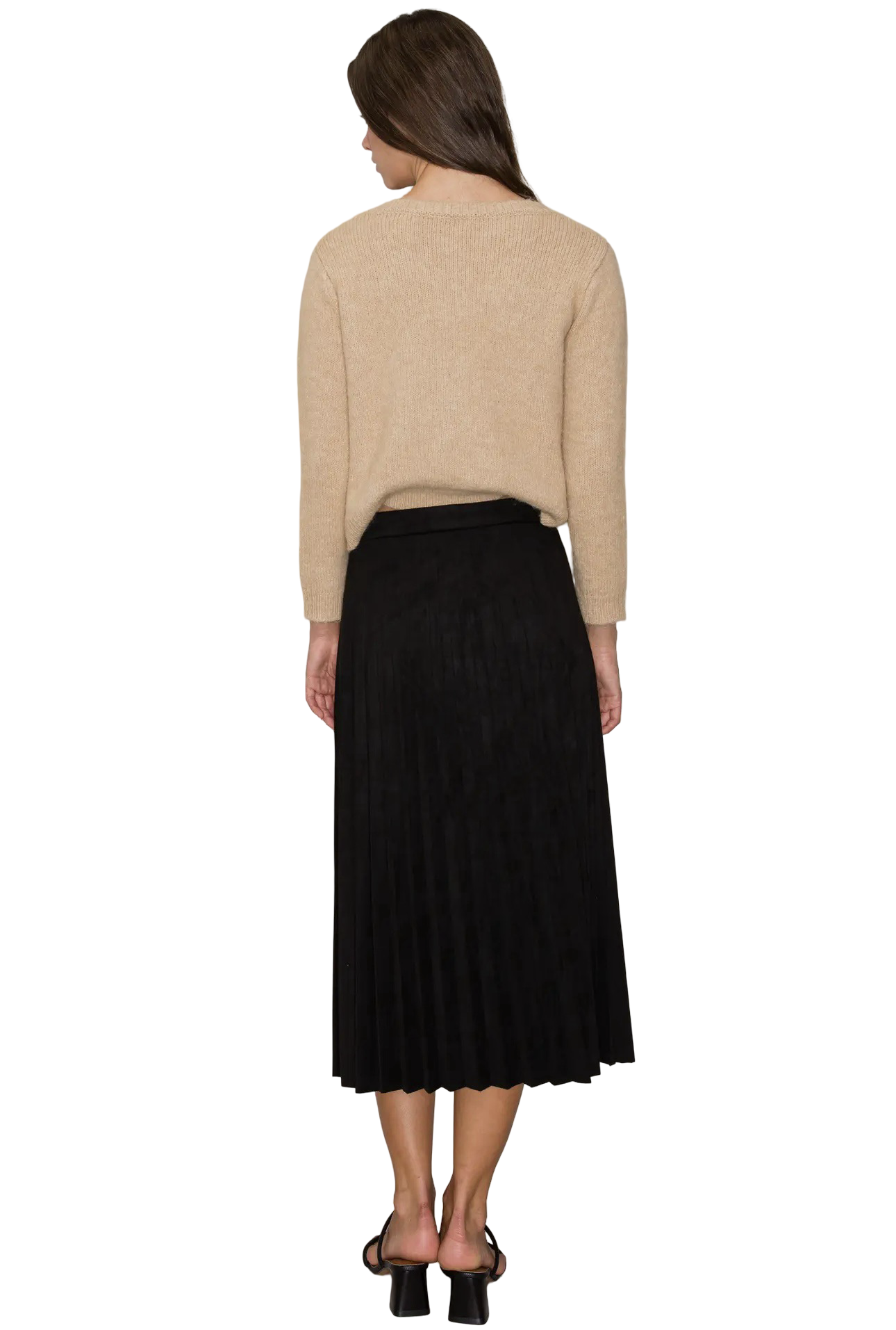 Apparel-Curds & Whey Pleated Suede Midi Skirt