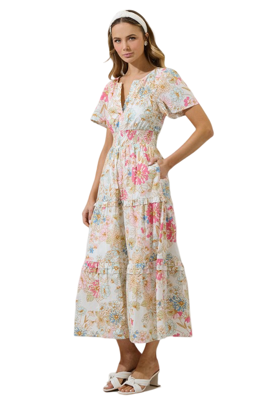 Apparel- Sugarlips Day Lily Palmer Poplin Tiered Maxi Dress