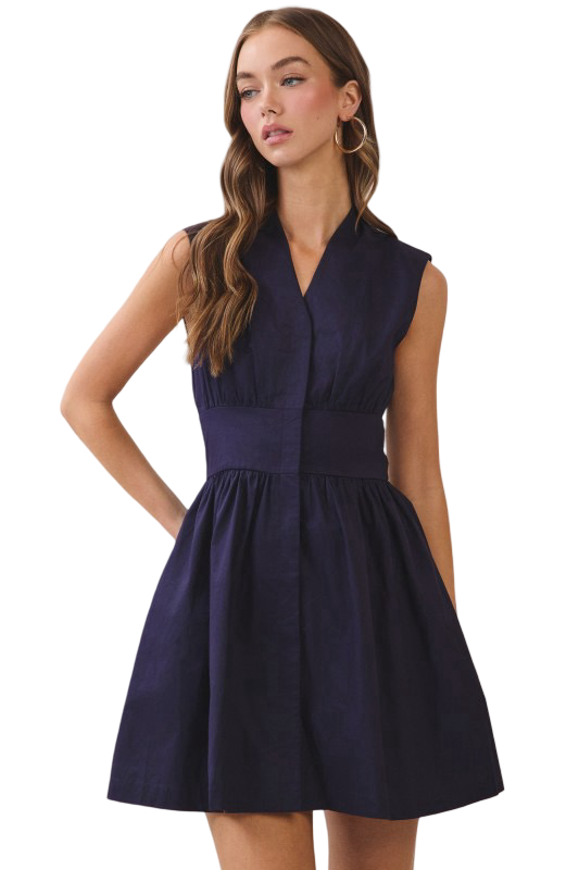 TCEC Sleeveless Fit and Flare Waist Belt Mini Dress