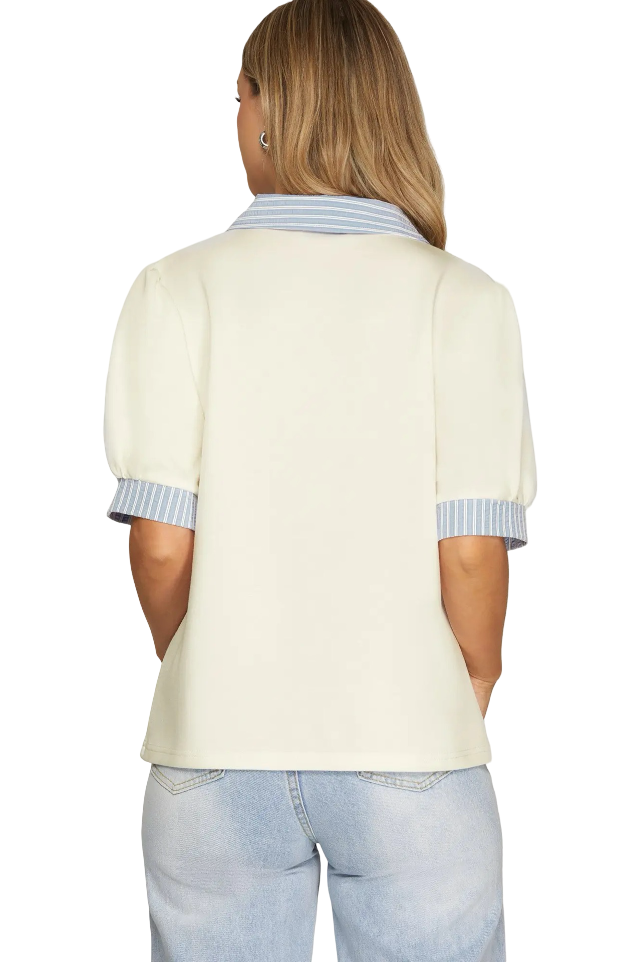 She+Sky Stripe Detail Short Sleeve Blouse Top