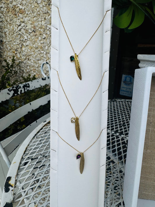 Necklaces- Kalliope Drop Leaf and Crystal Necklace