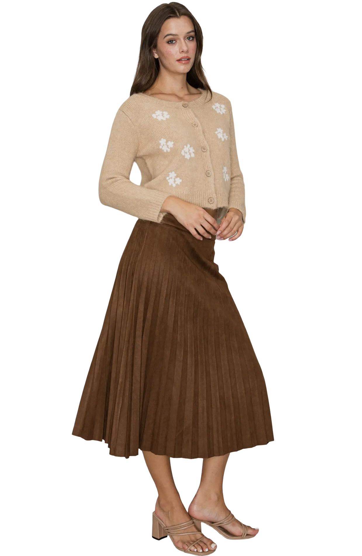 Apparel-Curds & Whey Pleated Suede Midi Skirt