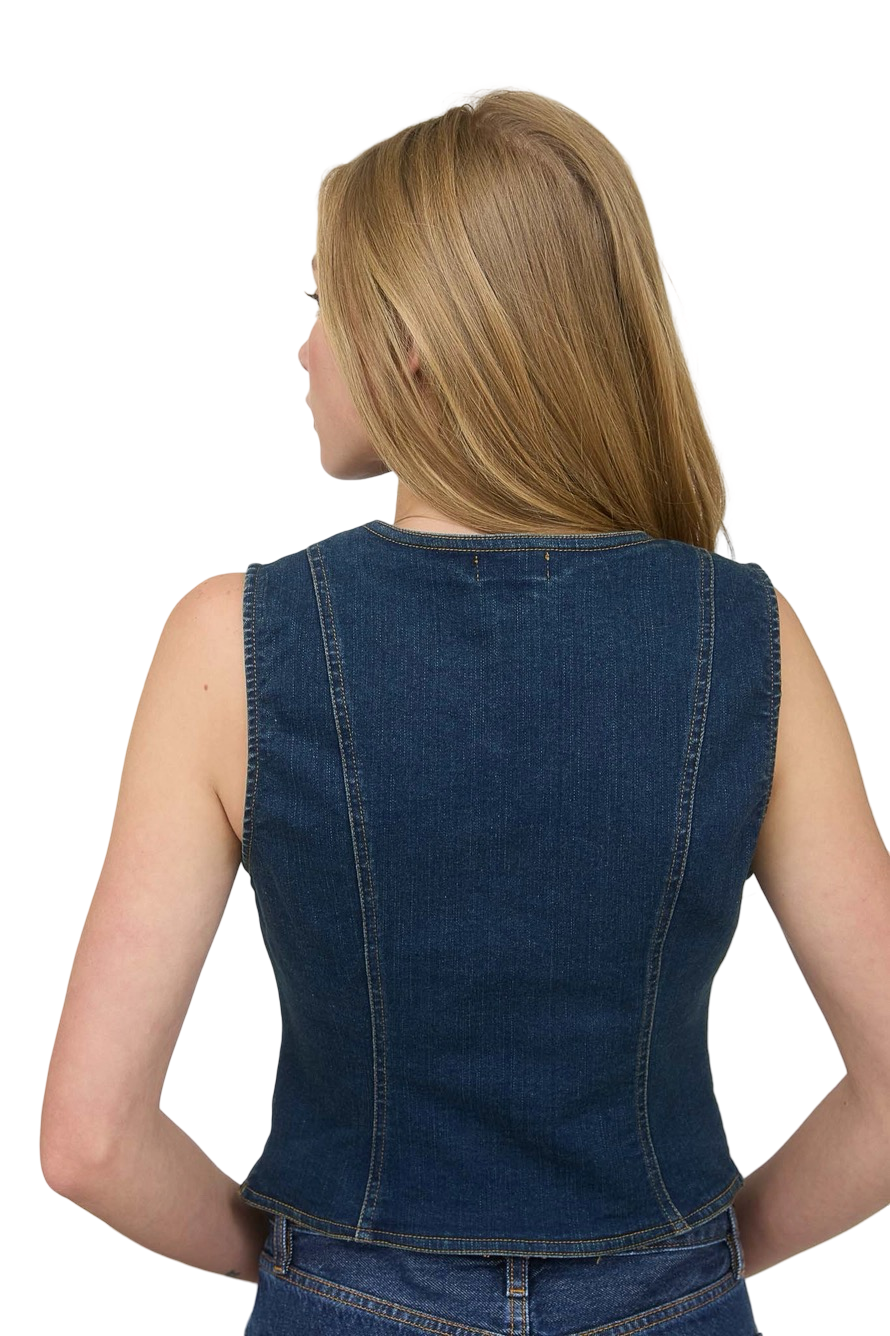 Apparel- The Workshop V Neck Denim Button Down Vest
