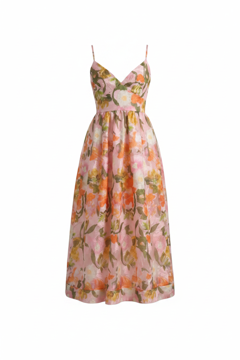 B. Right V Neck Smocked Midi Dress