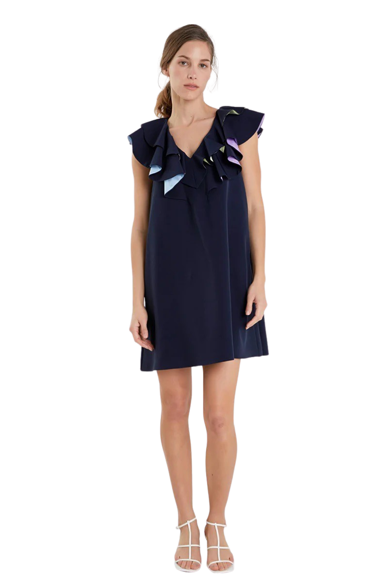 Apparel- English Factory Multi Color Contrast Mini Dress
