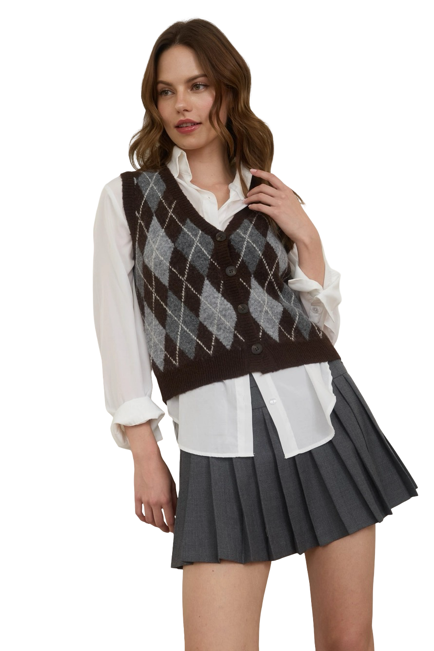 Apparel- The Workshop Argyle Sweater Vest Top