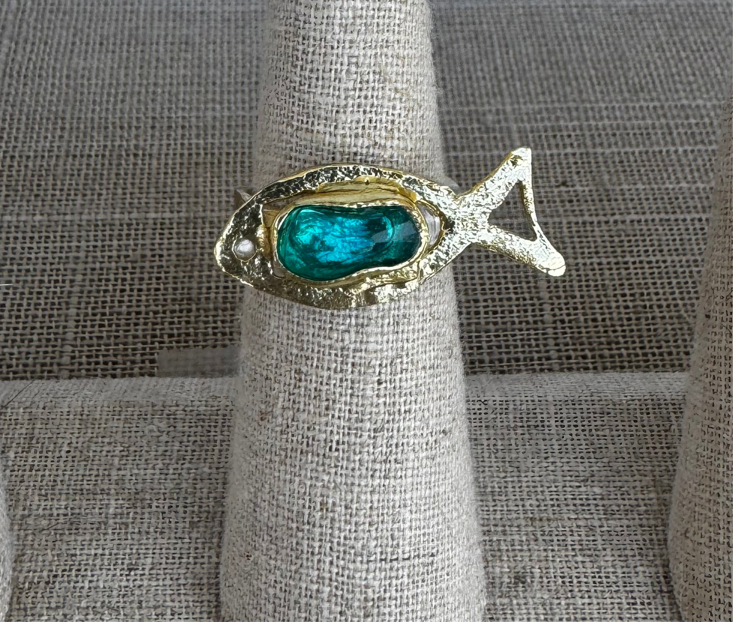 Rings- Kalliope Bronze Fish and Crystal Ring