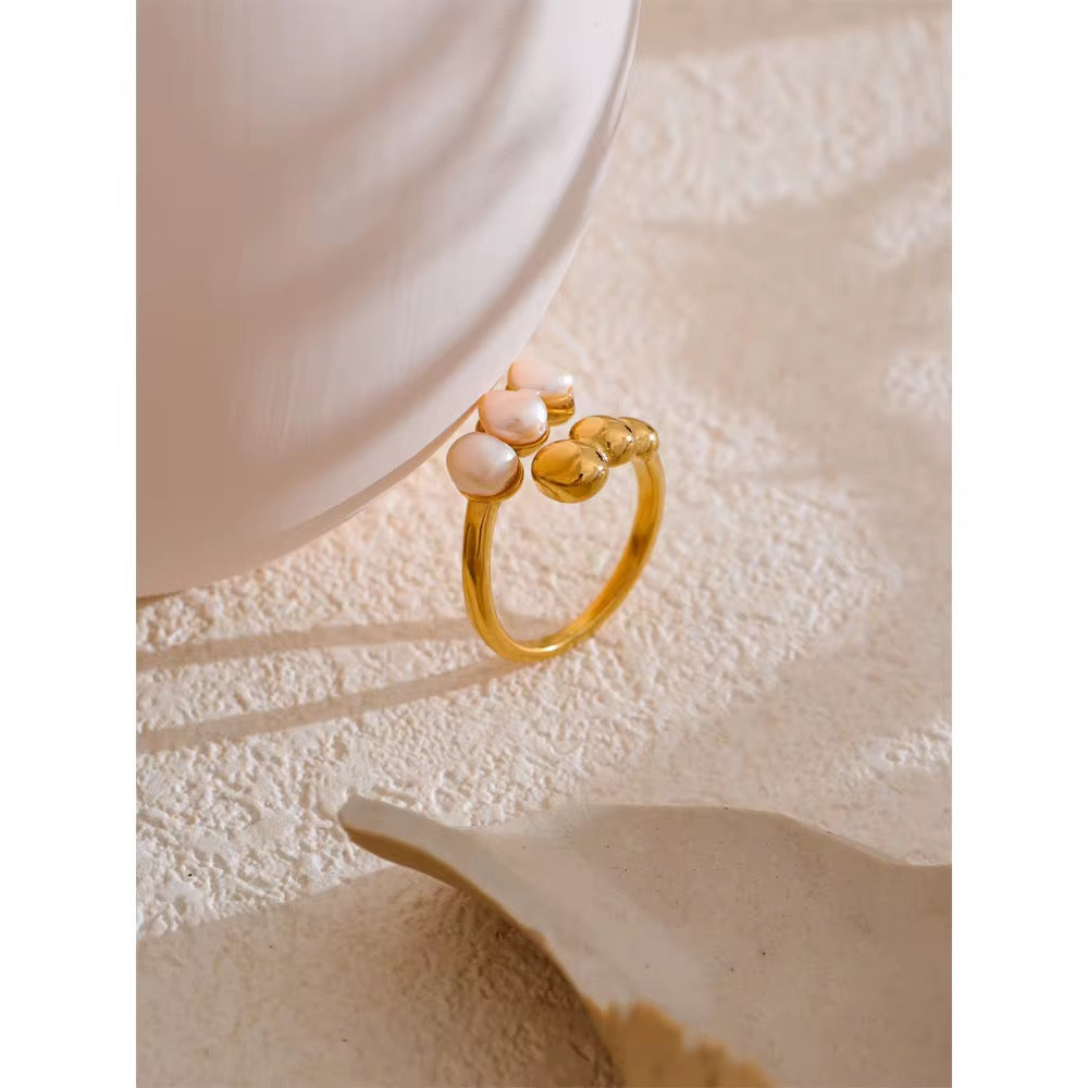 Rings- M&E Bling 18k Gold Plated Pearl Open Ring