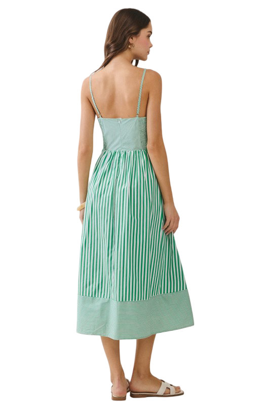 TCEC Striped V Neck Midi Dress