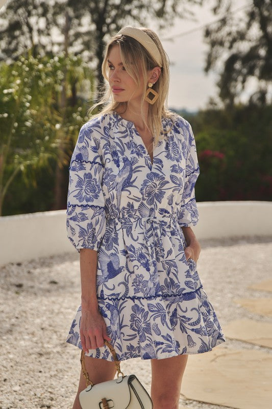 Sugarlips Dabria Split Neck Mini Dress Virda Floral