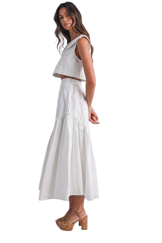 Mable Poplin Collar Sleeveless Top and Midi Skirt Set