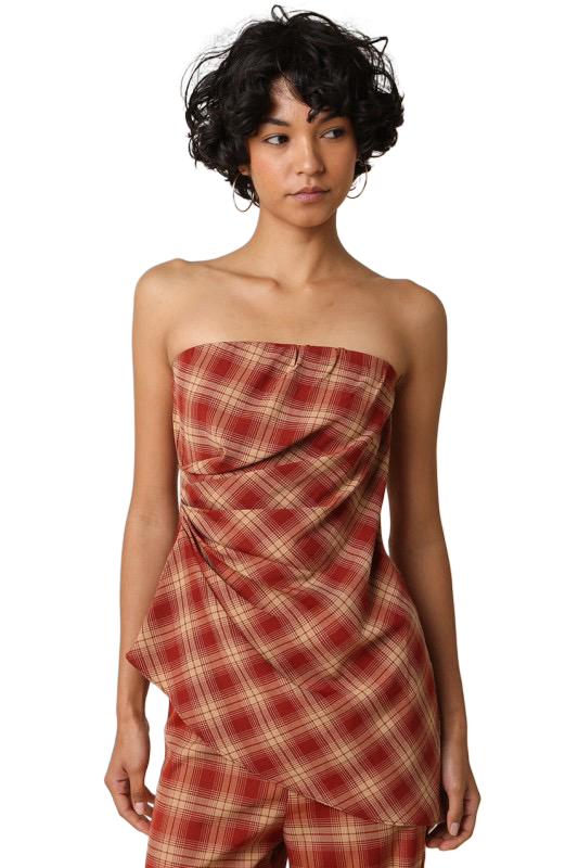 Olivaceous Scarlet Plaid Strapless Tube Top