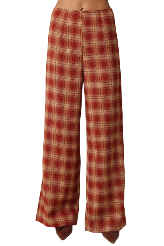 Olivaceous Scarlet Plaid Wide Leg Pants