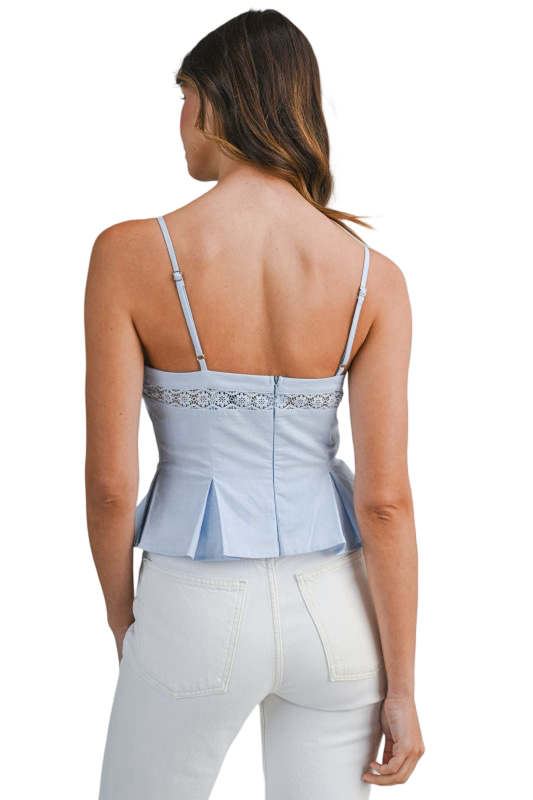 Mable Spaghetti Strap Lace Trim Cami Peplum Shirt Top