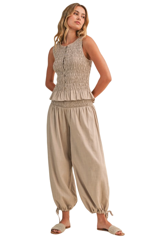 Klesis Button Front Smocked Top with Pants Set