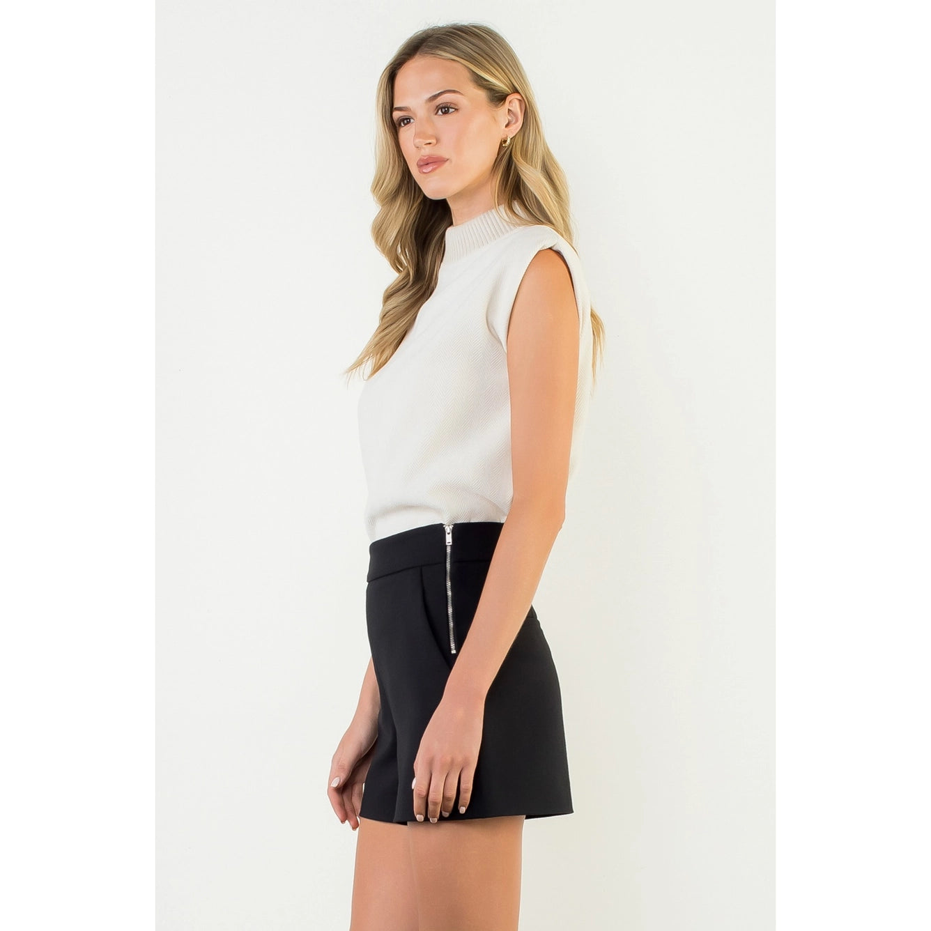 Apparel- THML Sleeveless Suede Mock Neck Top