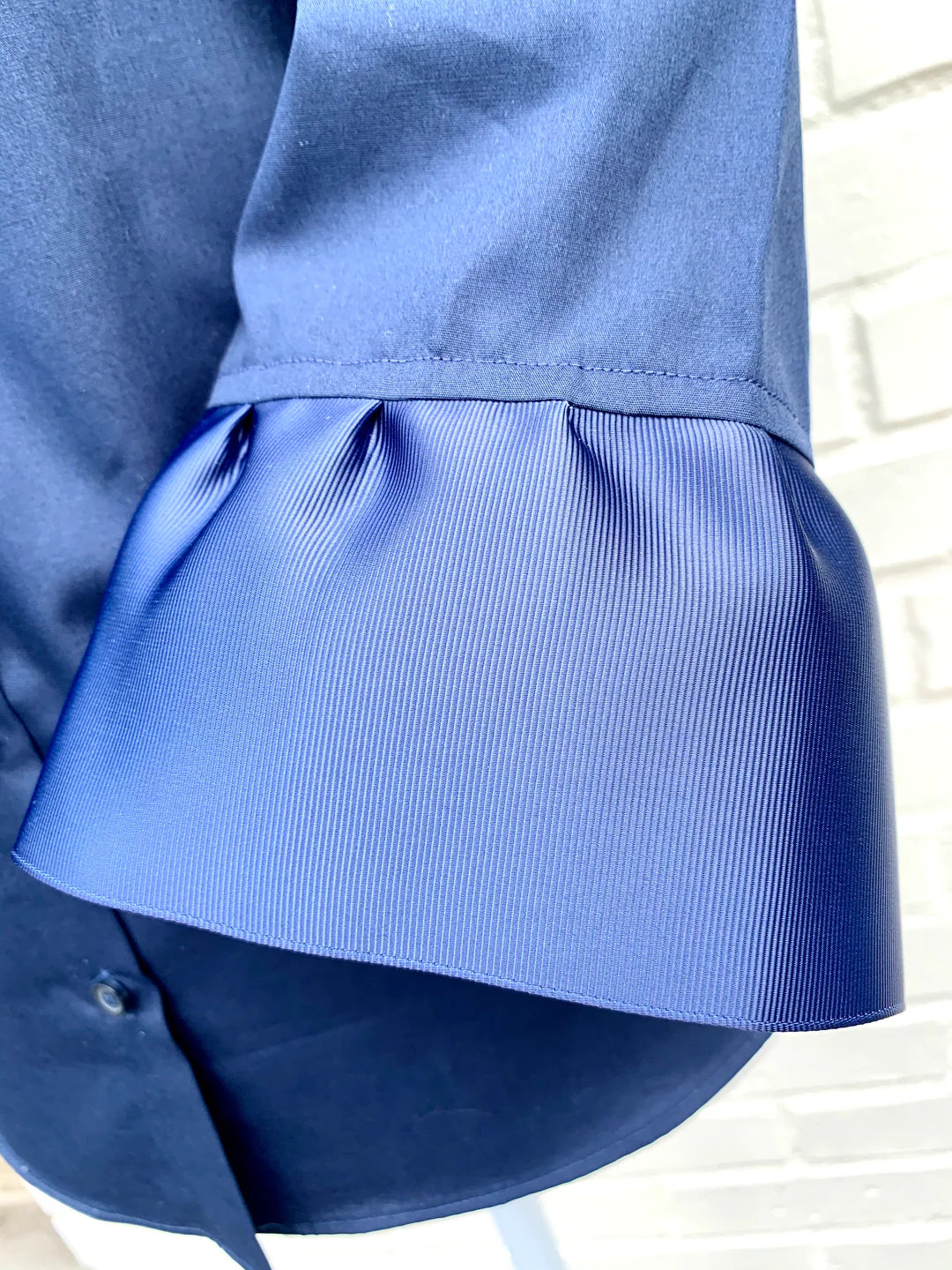 Apparel- Pearly Vines- Barbara Ann Navy 3/4 Trim Ribbon Shirt