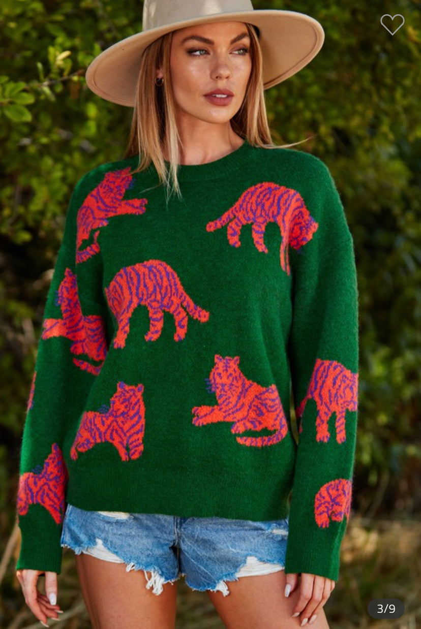 Apparel- Wanna B ME Lucky Tiger Pattern Knitted Sweater