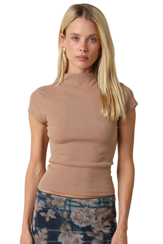 Olivaceous Ellie Fitted Mock Neck Top