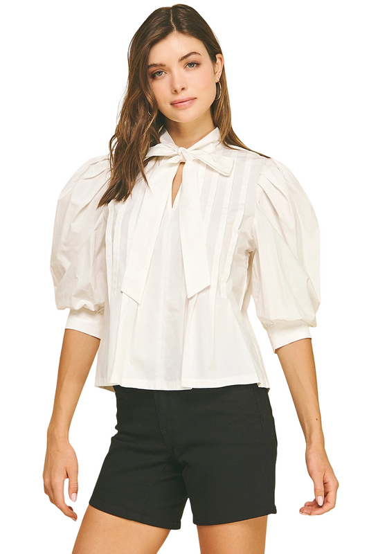 Apparel- Pinch Tuck Detail Tie Front Blouse Top