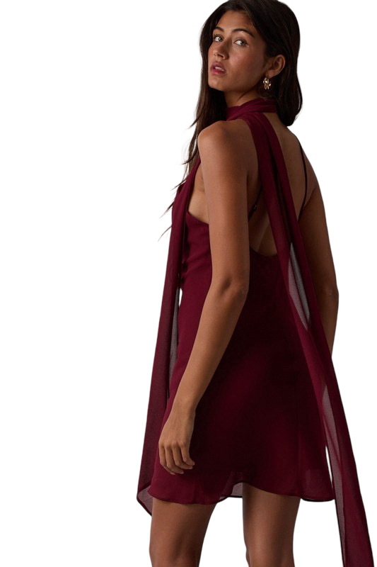 Sky to Moon Sheer Long Scarf Open Back Mini Dress