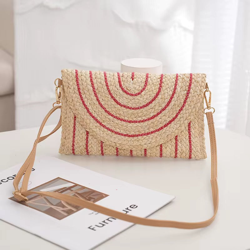 Striped Straw Summer Clutch/ Crossbody