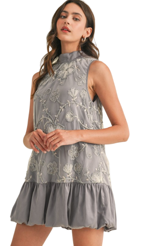 Apparel- En Merci Embellished Mixed Media Bubble Hem Mini Dress