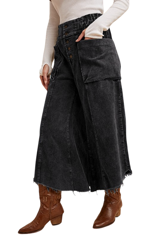 Apparel- Anniewear Mineral Wash Wide Leg Cropped Corduroy Jean Pants