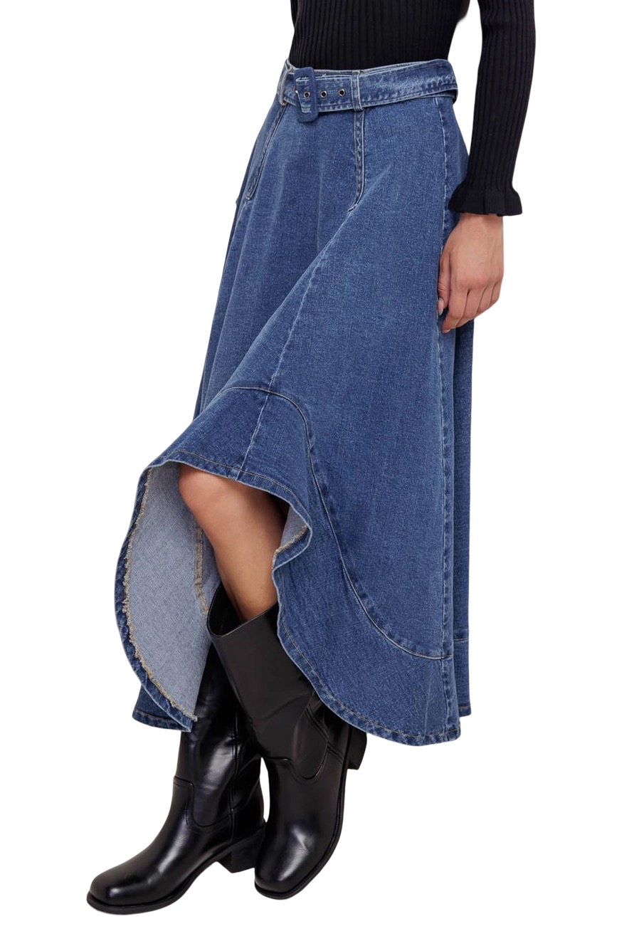 Apparel- Flying Tomato Washed Denim Midi Skirt