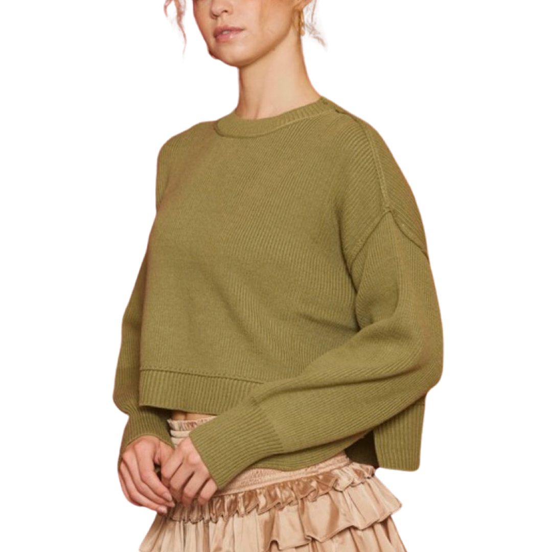 Apparel - Idem Ditto Cropped Long Sleeve Knit Sweater