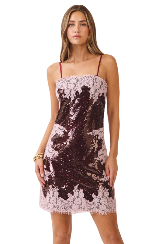 TCEC Sequin Lace Print Mini Dress