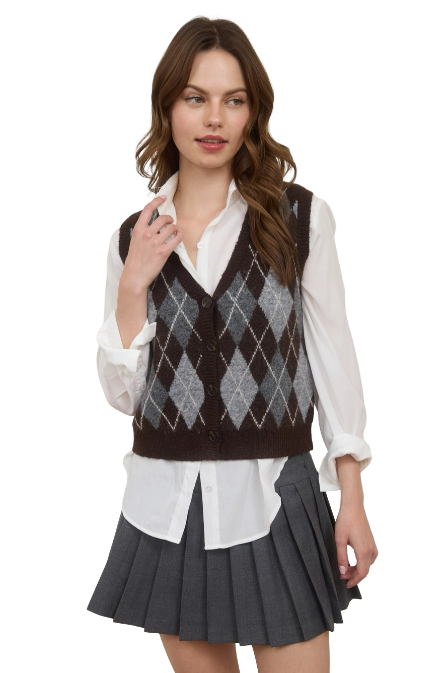 Apparel- The Workshop Argyle Sweater Vest Top