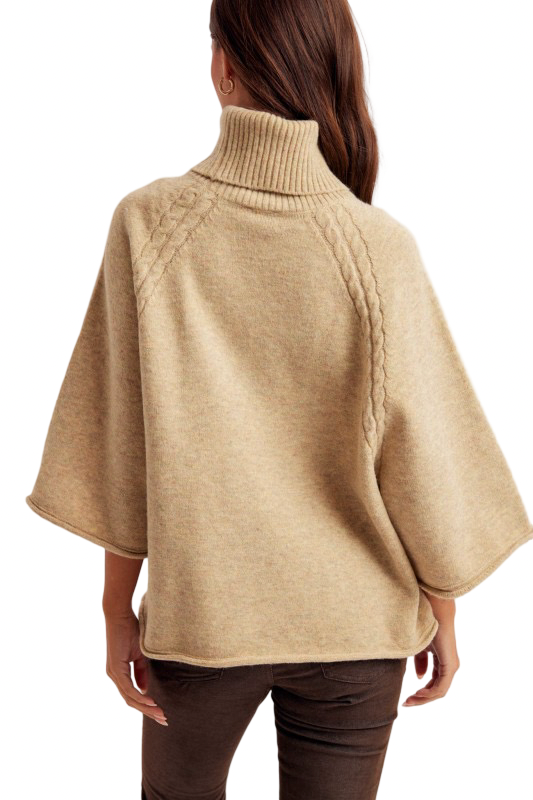 Hem and Thread Mini Cable Detail Turtleneck Sweater Top