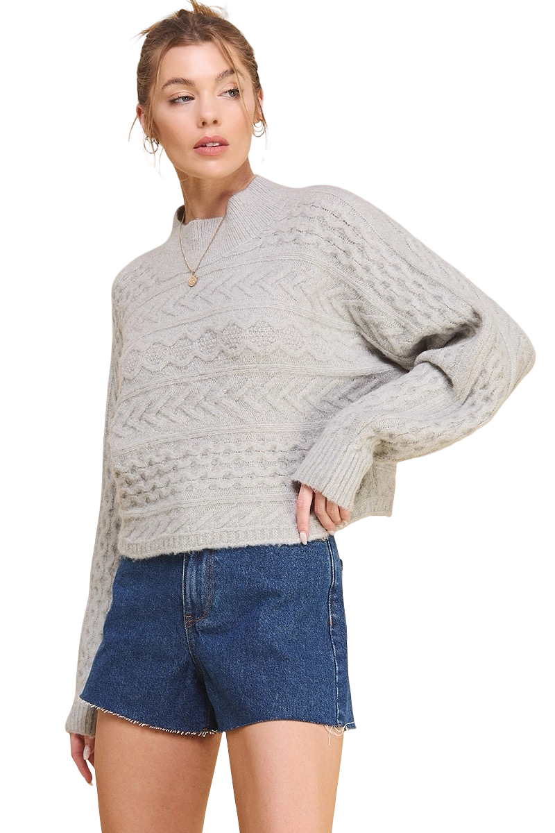Apparel-Allie Rose Geometric Mock Neck Sweater Top