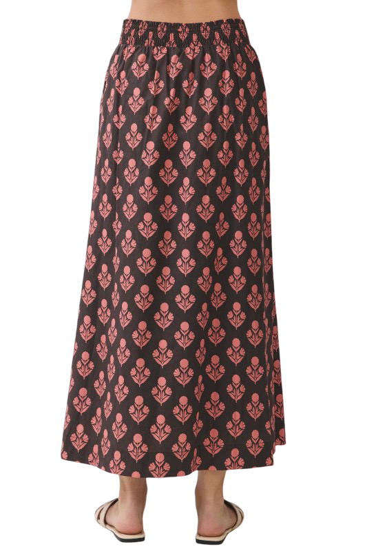 TCEC Floral Print Partial Smocked Back Maxi Skirt