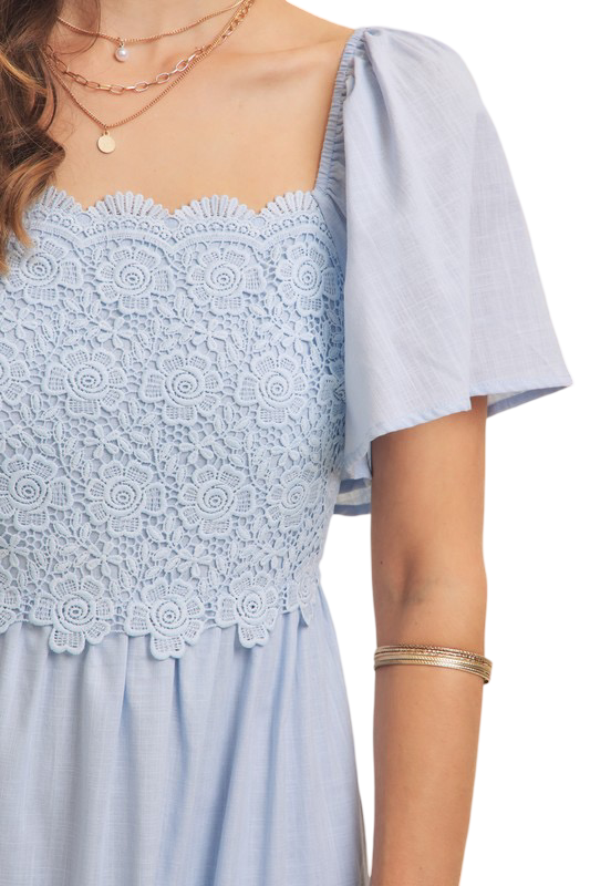 Apparel- In February Tiered Floral Crochet Midi Dress