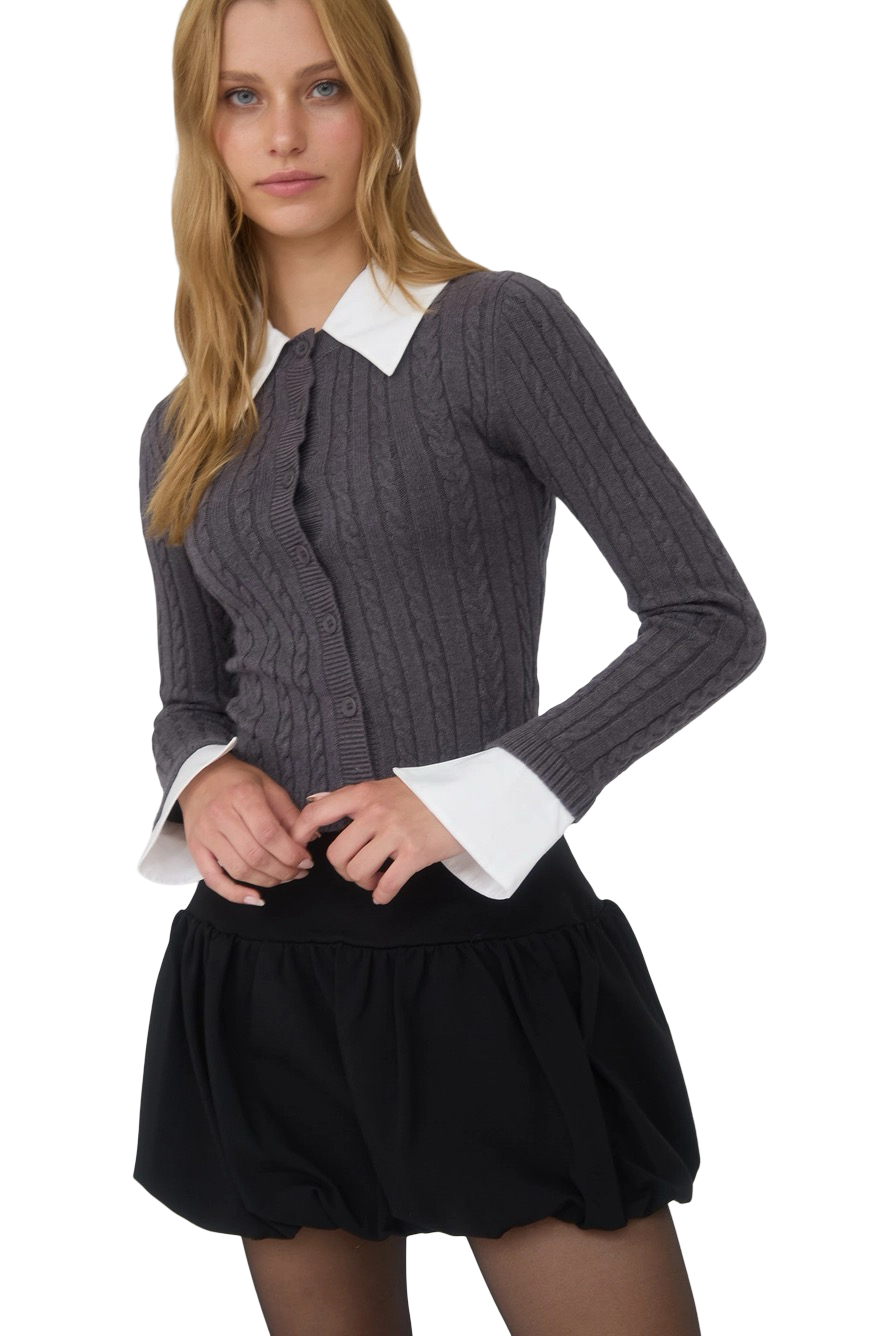 Apparel- The Workshop Collard Trim Button Down Cable Knit Cardigan Top