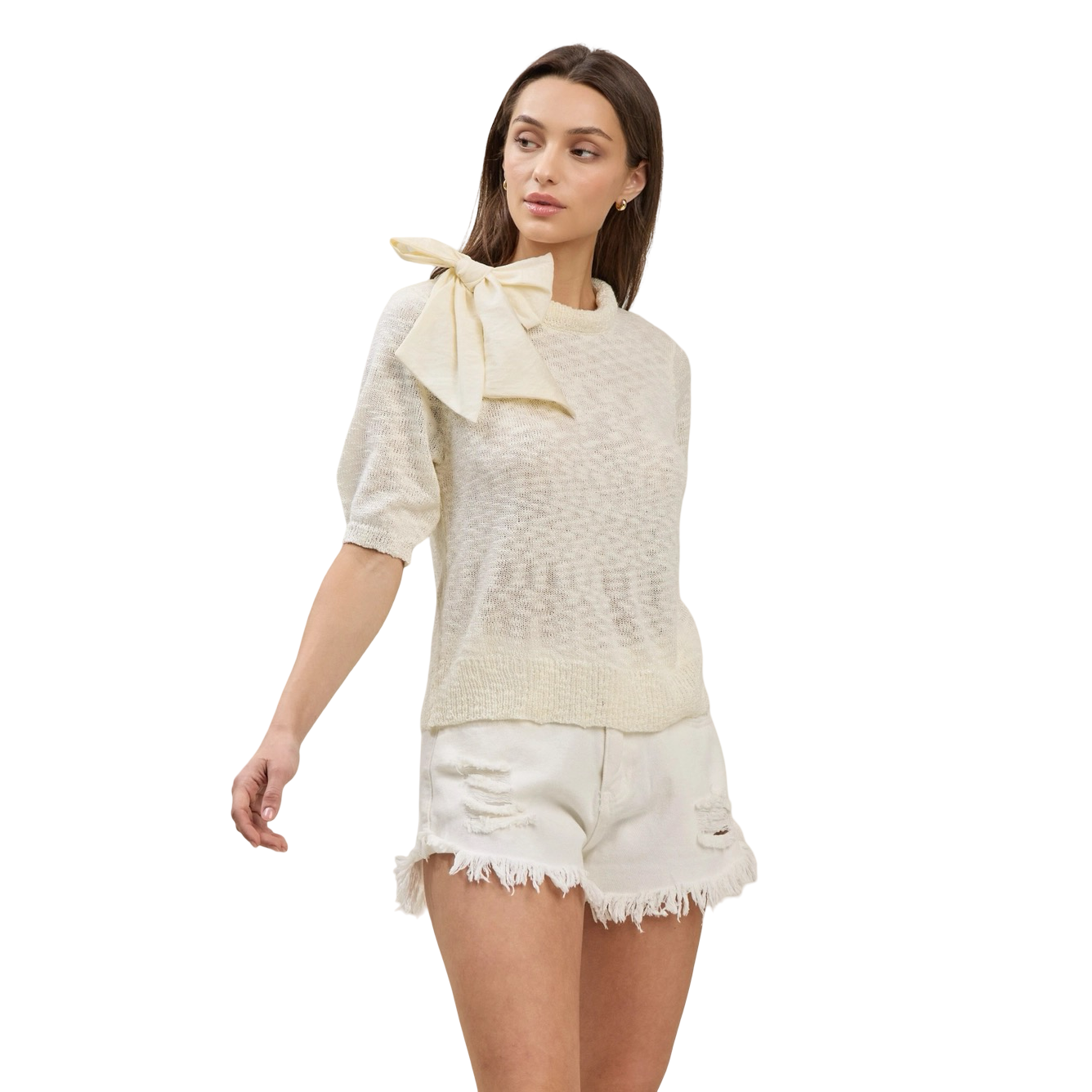 Apparel- Able Bow Detail Short Sleeve Sweater