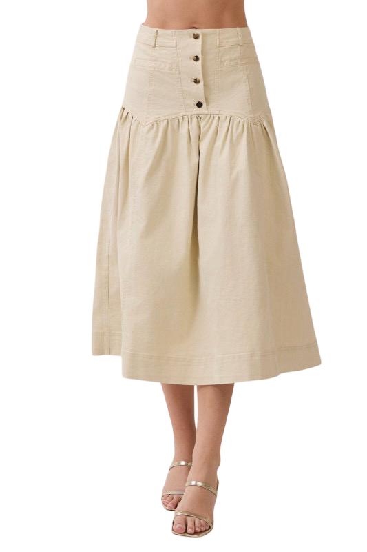 TCEC Button Front Drop Waist Midi Skirt