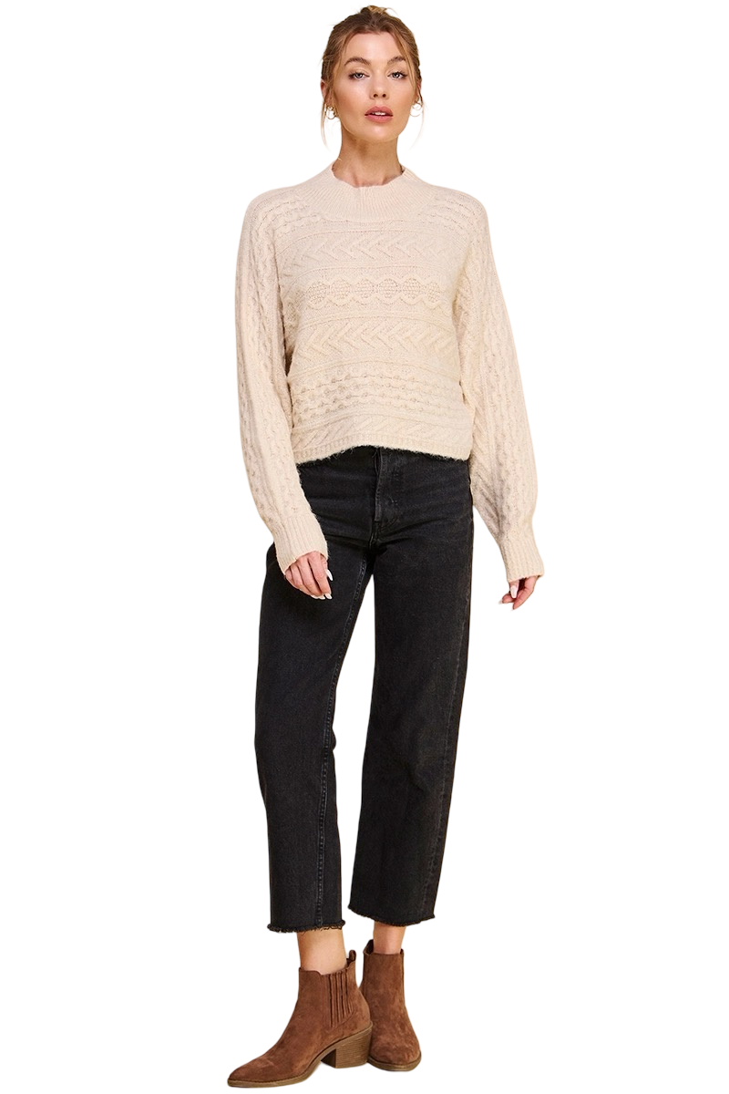 Apparel-Allie Rose Geometric Mock Neck Sweater Top