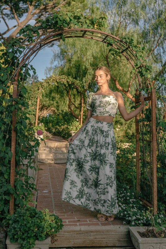 B. Right Botanical Print Flare Midi Skirt