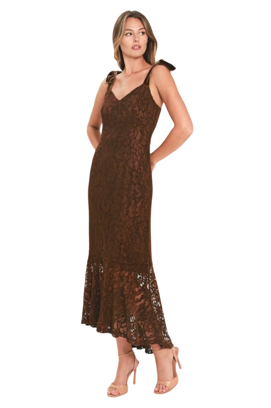 Flying Tomato Strapless Spaghetti Strap Lace Midi Dress