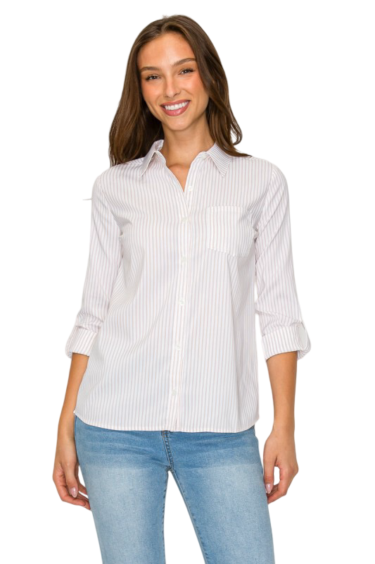DNA Couture Striped Button Down Top